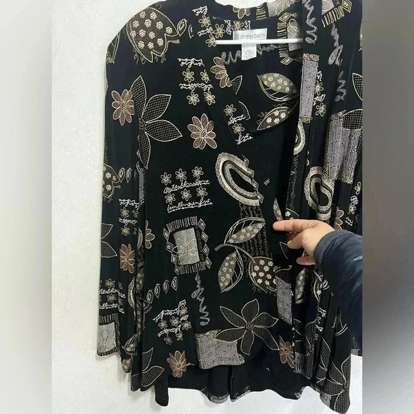 VINTAGE 80’s Made in USA Black Gold Abstract Floral Print Blazer Jacket Size 20W - Picture 3 of 7